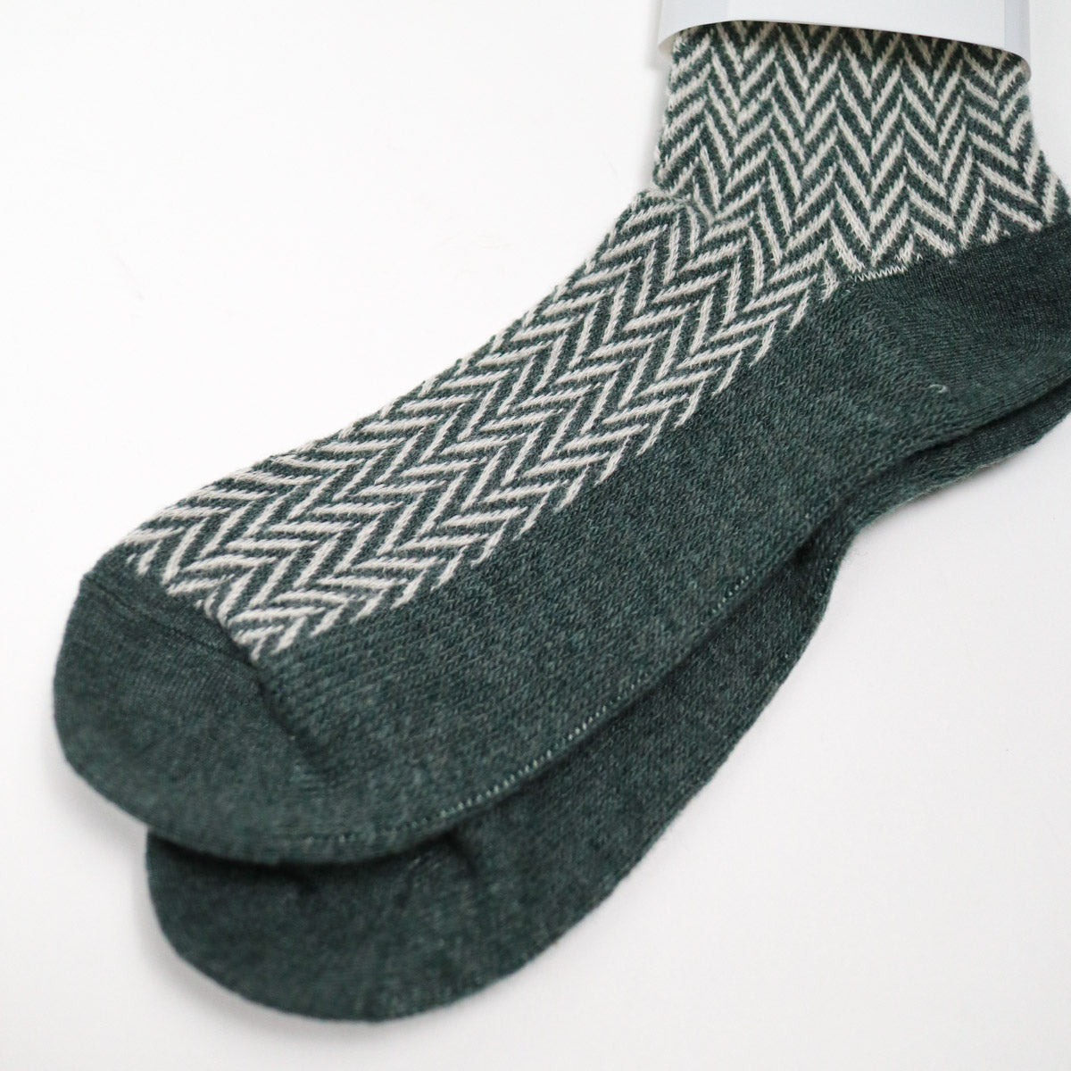 Wool Herringbone Crew Sock Green