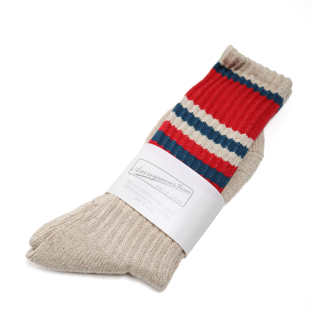 Hemp Random Line Pile Crew Sock Red
