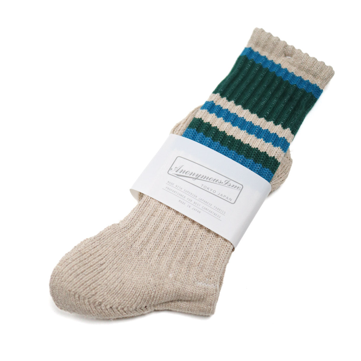 Hemp Random Line Pile Crew Sock Green