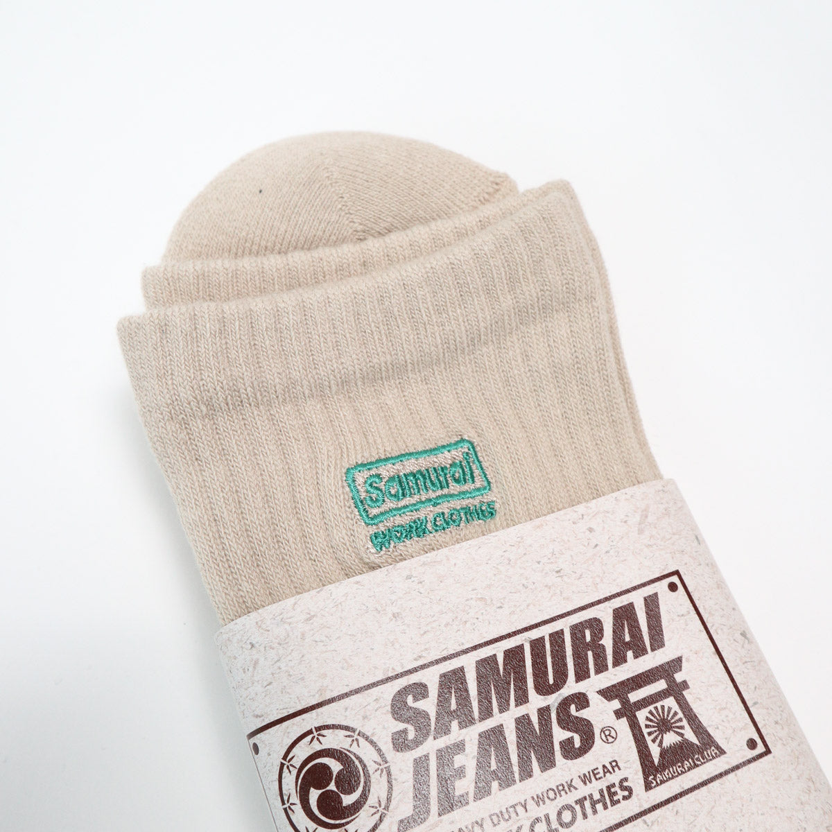 Samurai Embroidered Logo Socks Beige