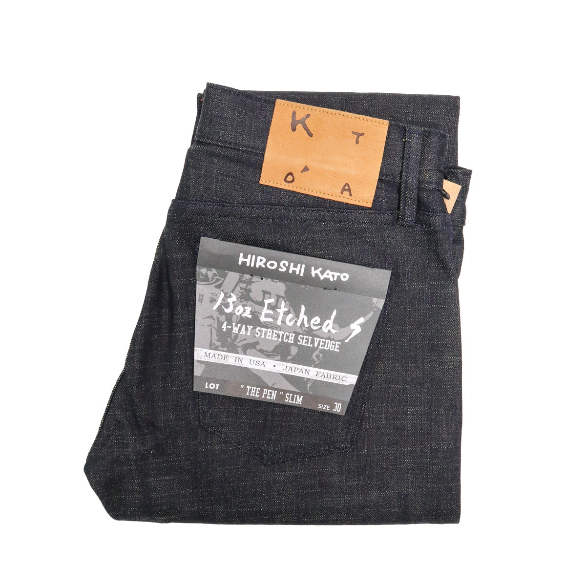 The Pen Etched 13oz Green Tea Raw Selvedge Denim