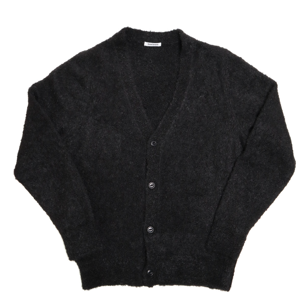 V-Neck Cardigan Black Boucle Alpaca