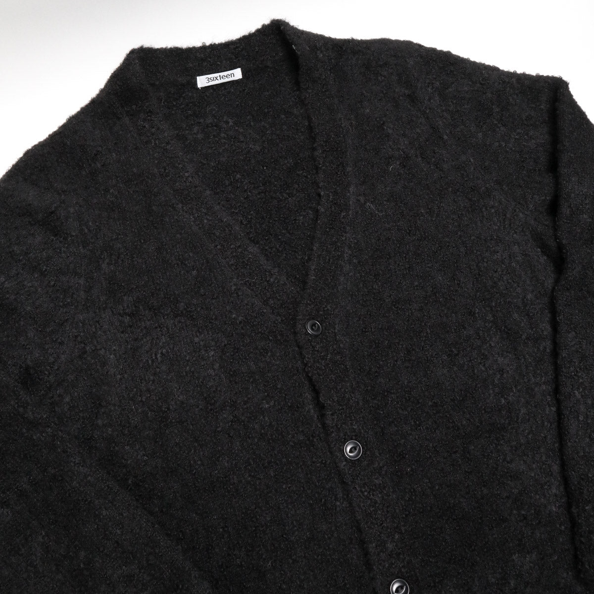 V-Neck Cardigan Black Boucle Alpaca