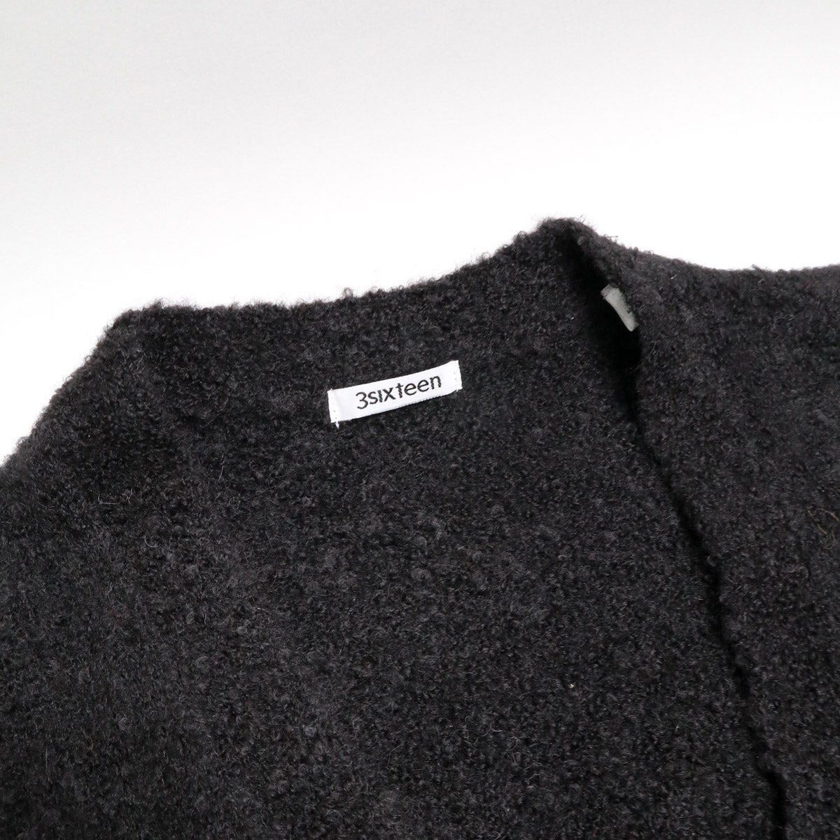 V-Neck Cardigan Black Boucle Alpaca