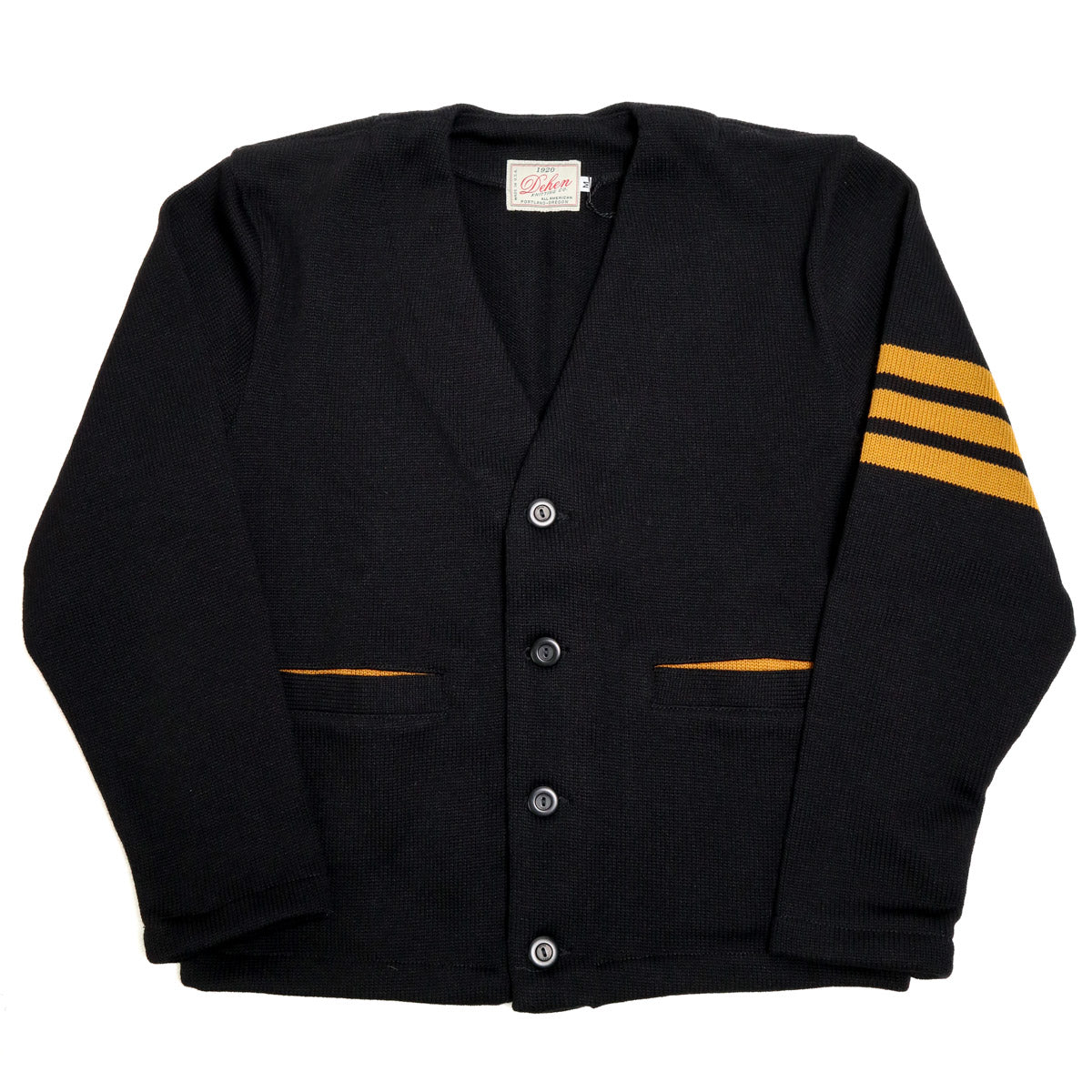 Slouchy Varsity Cardigan Sweater Black & Old Gold