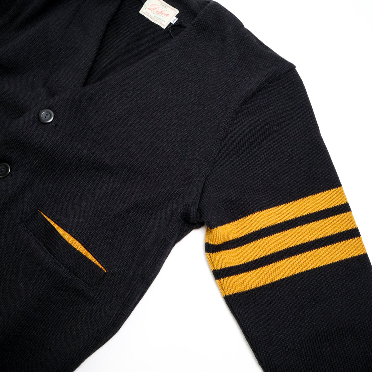 Slouchy Varsity Cardigan Sweater Black & Old Gold