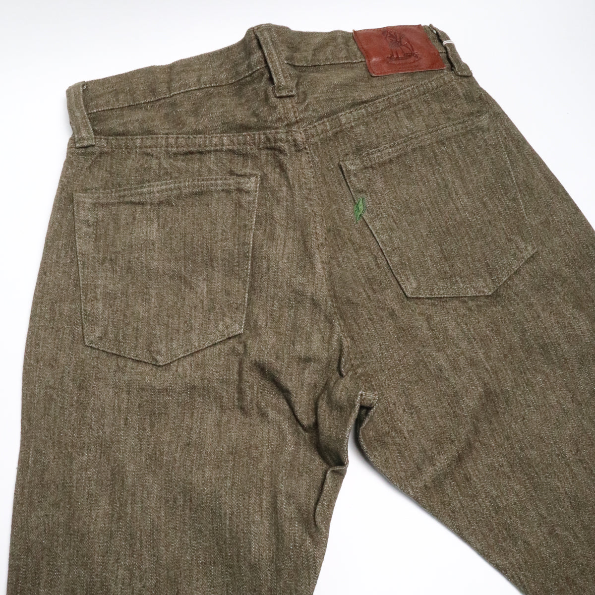 OL-14oz-019 14oz Selvedge Denim Relax Tapered Olive x White