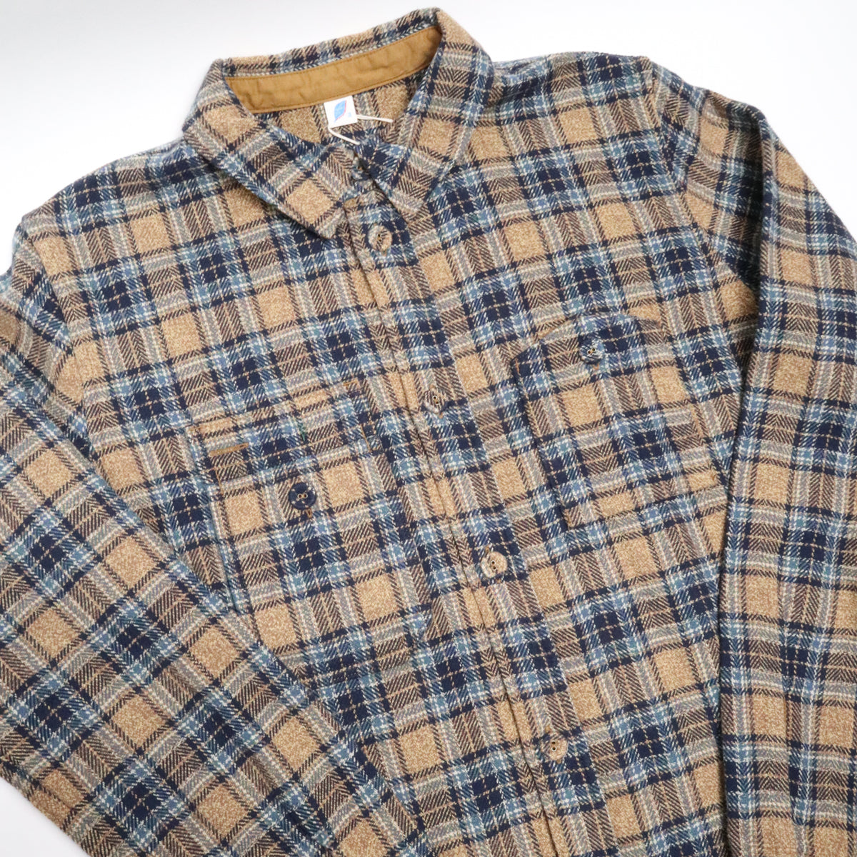 Cotton Tweed Check Double Pocket Shirt Beige