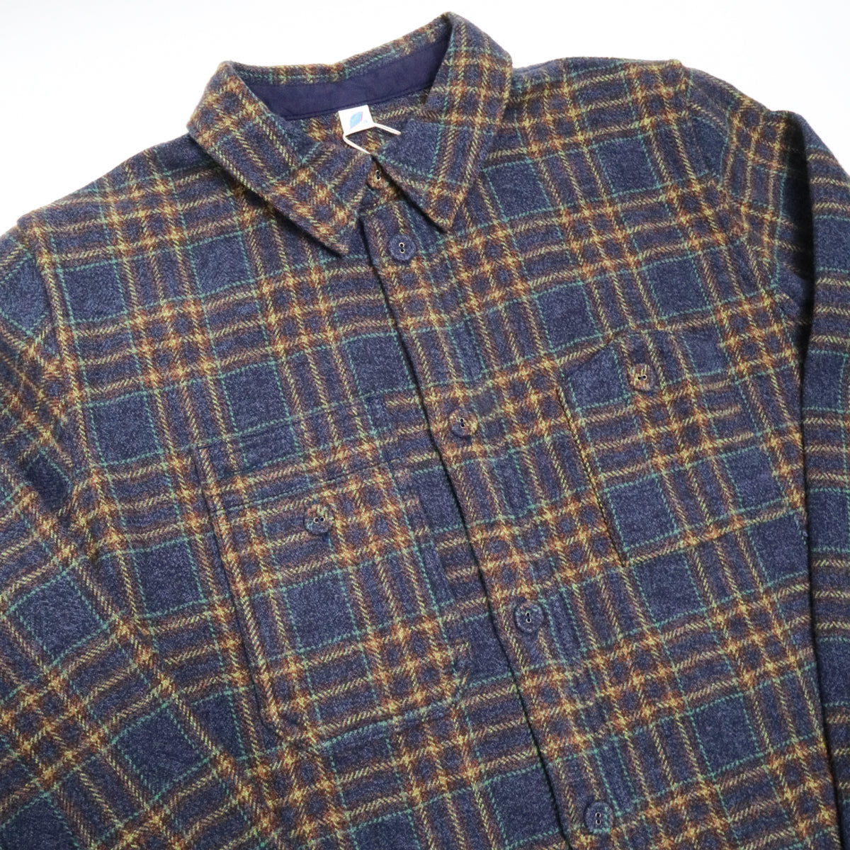 Cotton Tweed Check Double Pocket Shirt Navy