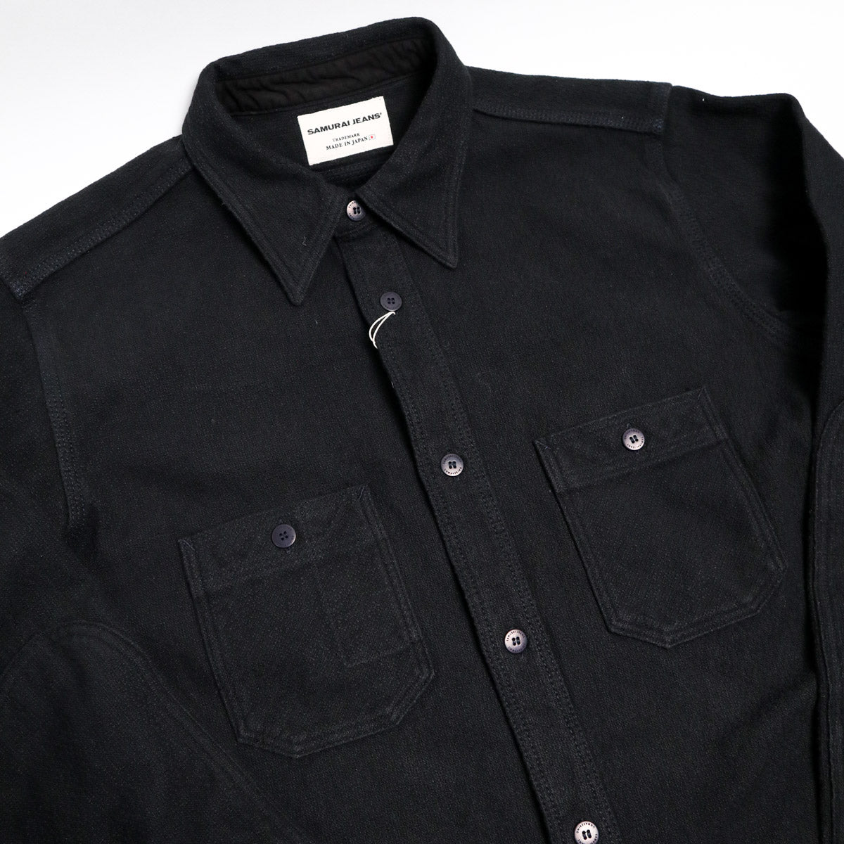 SSN24-01W Overdyed Sashiko Flannel Work Shirt Black