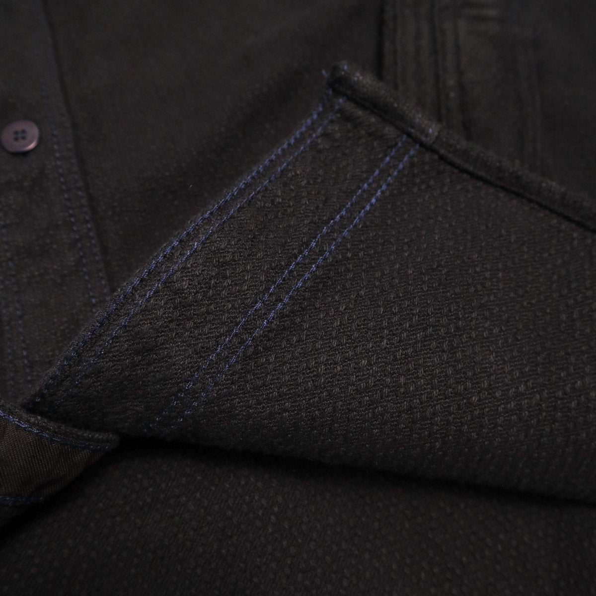 SSN24-01W Overdyed Sashiko Flannel Work Shirt Black
