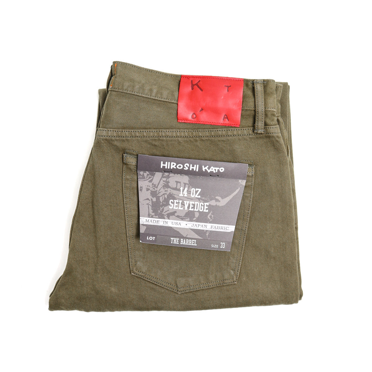 The Barrel Classic Straight 14oz Natural Slub Selvedge Military Green