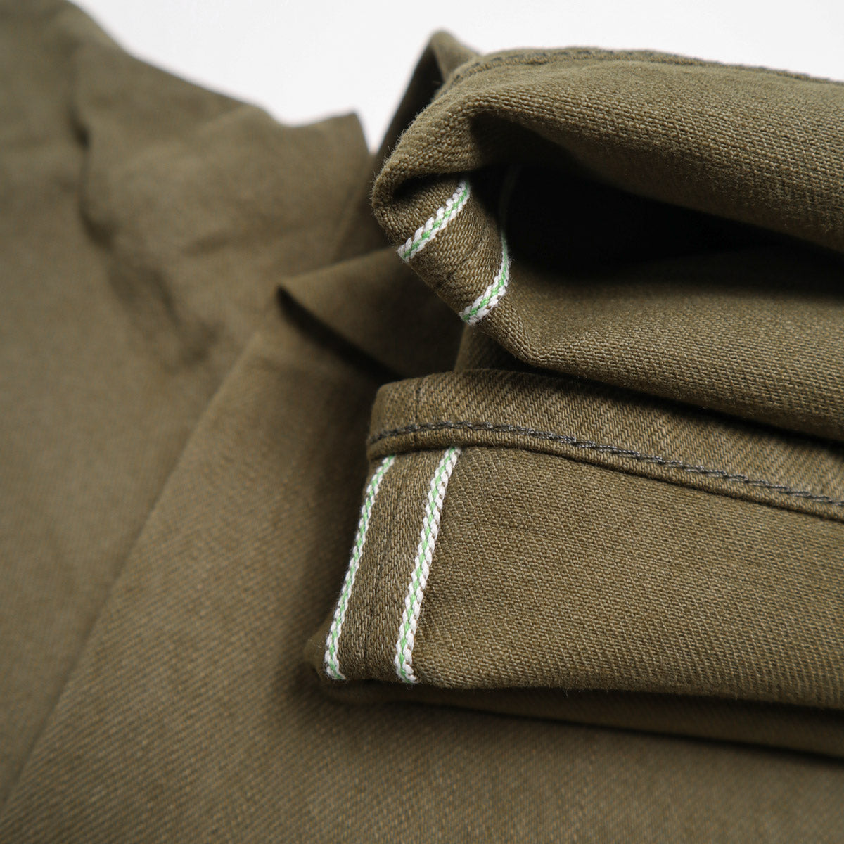 The Barrel Classic Straight 14oz Natural Slub Selvedge Military Green