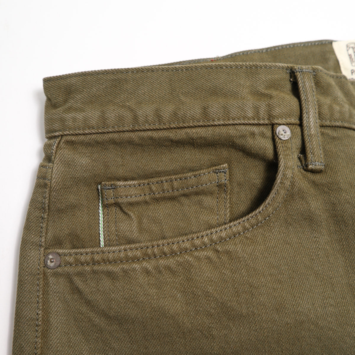 The Barrel Classic Straight 14oz Natural Slub Selvedge Military Green