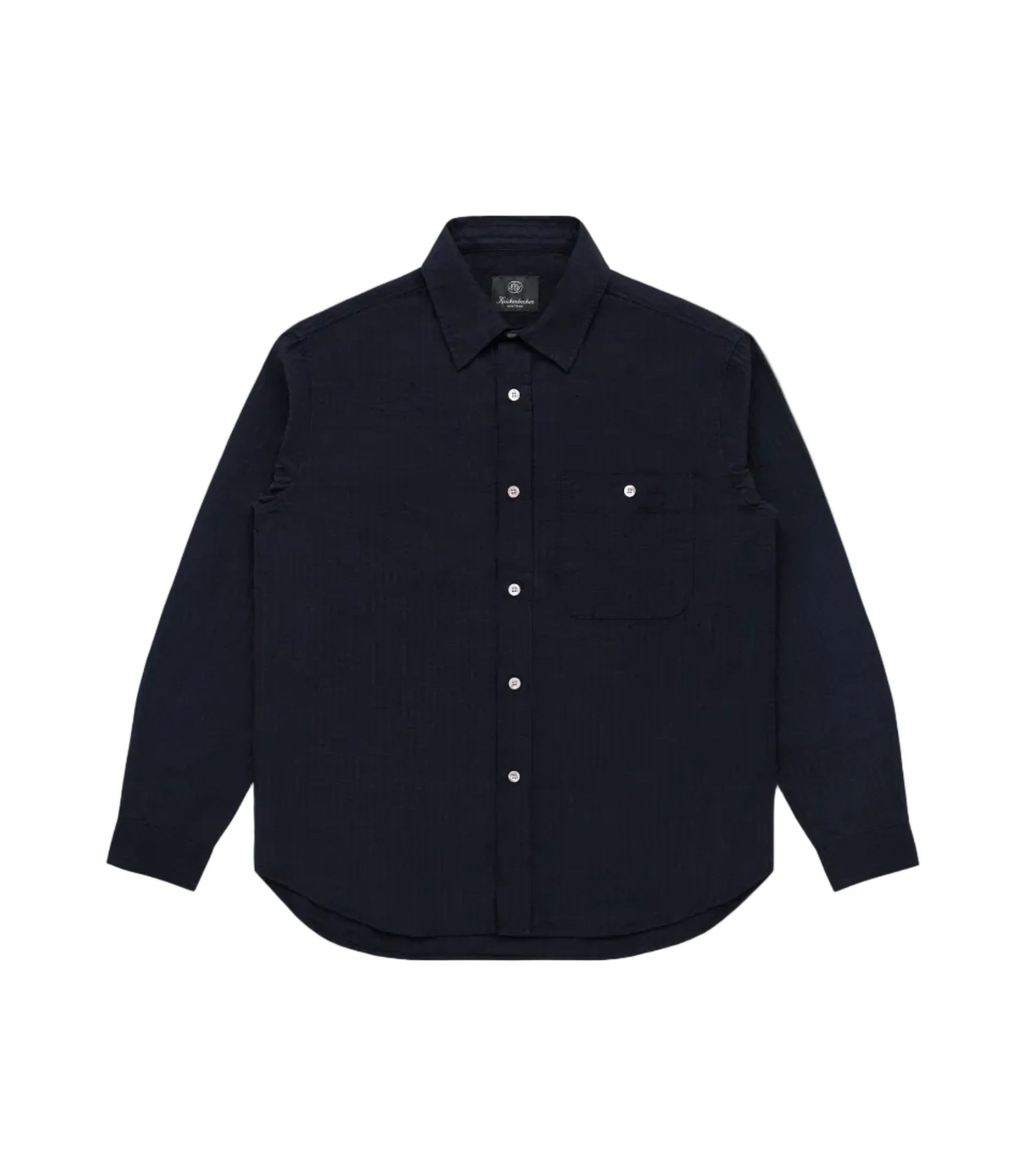 Black button-up shirt on a white background