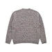 A long-sleeve knit sweater shown from the back, featuring a heathered gray and brown marled texture with ribbed cuffs and hem, set against a plain light gray background.