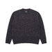 A dark charcoal gray knit crewneck sweater with subtle white and light gray flecks throughout, presented flat against a light gray background.