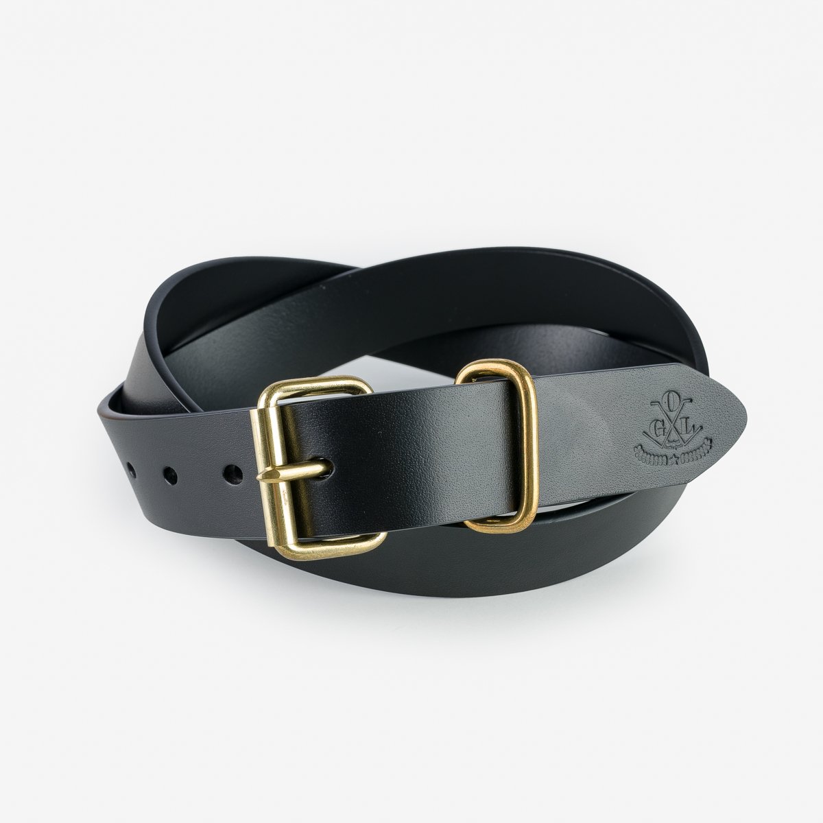 OGL Single Prong Brass Roller Buckle Leather Belt Hand Dyed Black