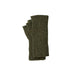 A pair of dark charcoal gray knit fingerless gloves with subtle multicolor flecks, folded neatly on a clean white background.