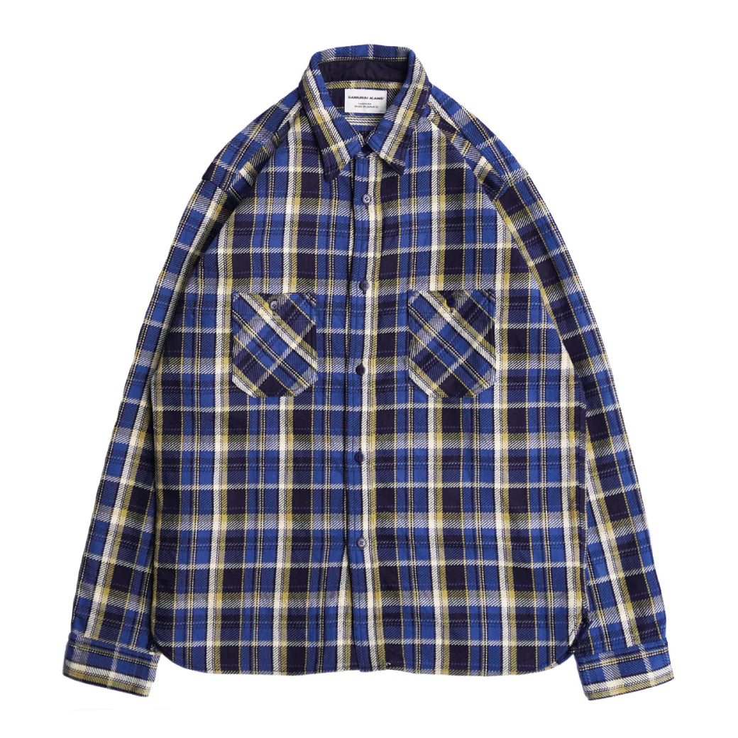 SIN23-01 Rope Dyed Indigo Heavy Flannel Shirt Blue — Brooklyn Clothing