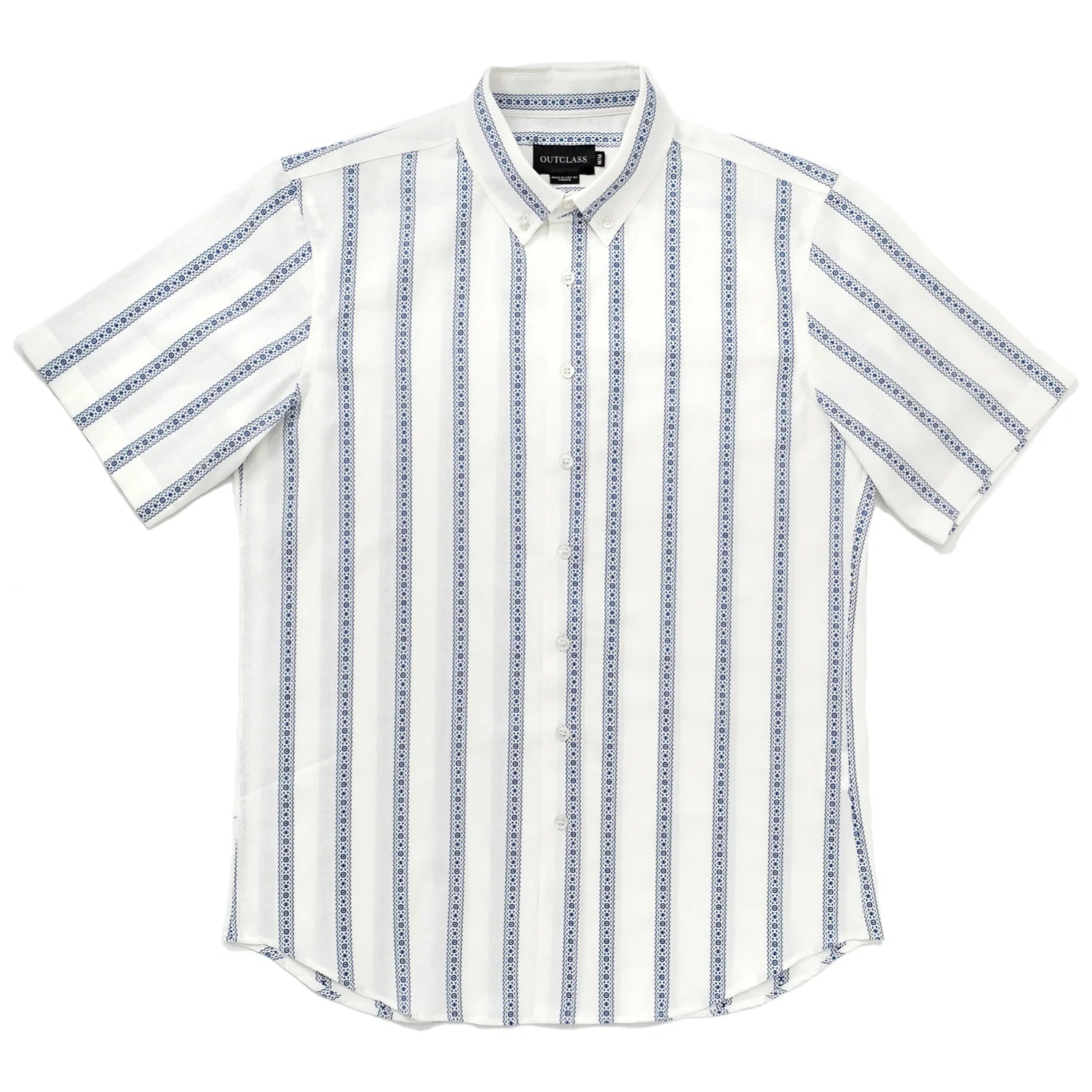 White/Blue Jacquard Stripe Short Sleeve