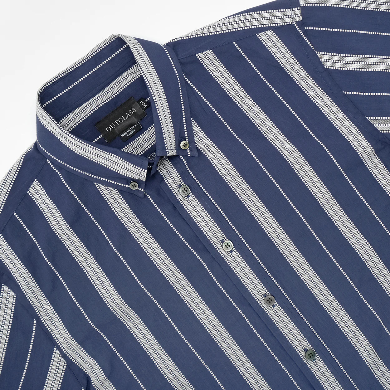 Navy Jacquard Stripe Short Sleeve Classic Shirt