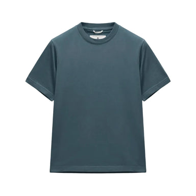 Plain blue t-shirt on a light gray background