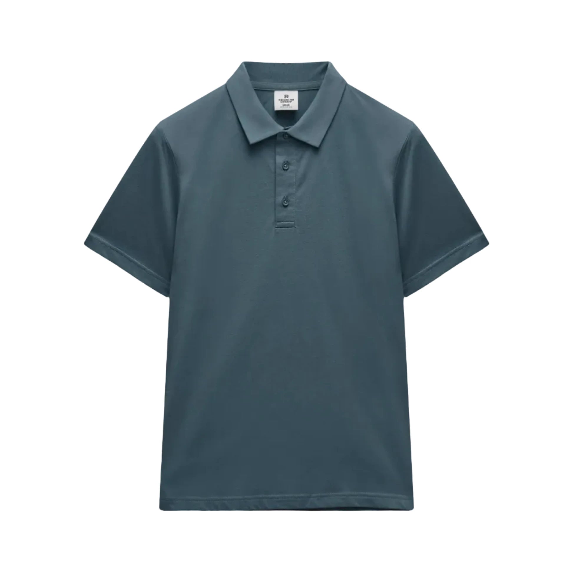 Teal polo shirt on a light gray background