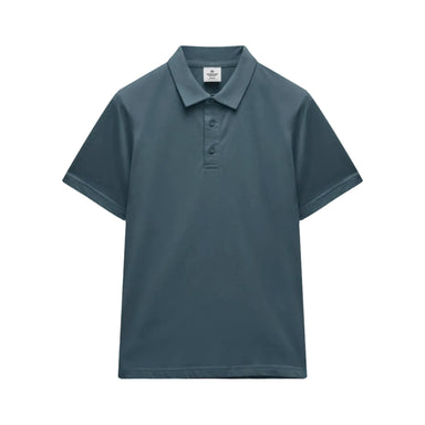 Teal polo shirt on a light gray background