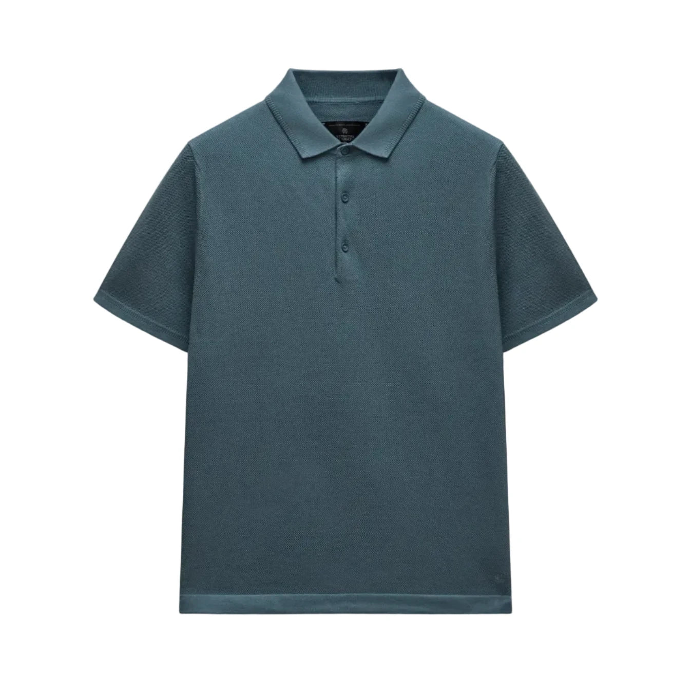 Blue polo shirt on a light gray background