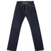 Pair of dark blue jeans on a white background