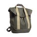 Green backpack with beige straps on a white background