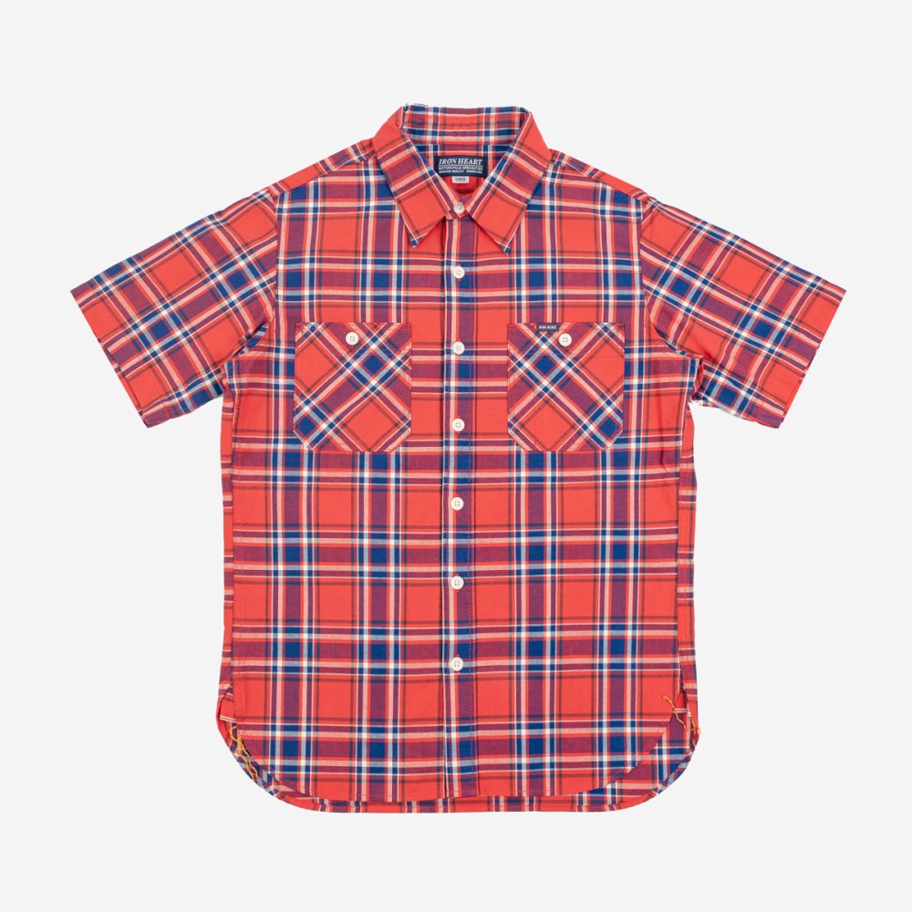 IHSH-360-RED 5oz Selvedge Madras Check Short Sleeve Red