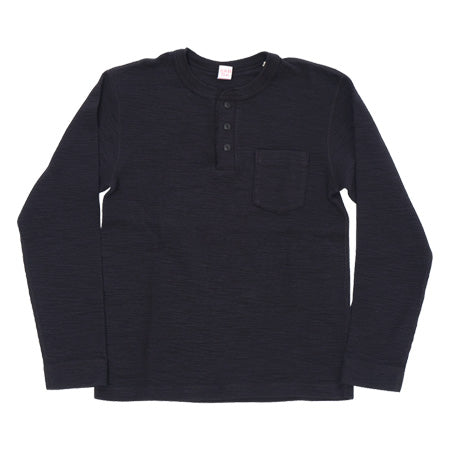 Single Rib Henley Neck Long Sleeve Black
