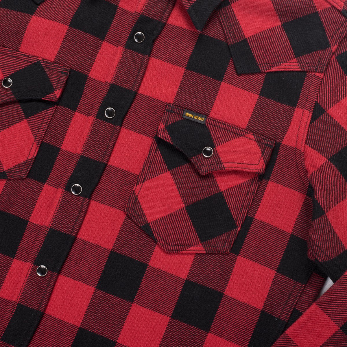 IHSH-232-RED Ultra Heavy Flannel Buffalo Check Western  Shirt Red/Black