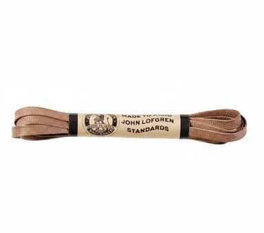 Beige shoelaces with a label on a white background