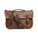 Brown leather satchel bag on a white background
