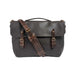 Dark brown textured leather messenger bag with a top handle, adjustable shoulder strap, and two buckle closures on the front flap, shown against a light gray background.