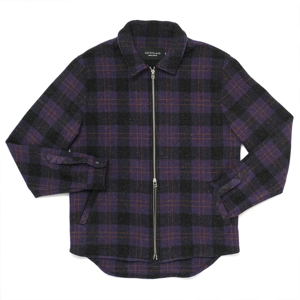 Plum Plaid Wool Zip Overshirt