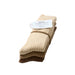 A stack of three ribbed cotton crew socks in beige, brown, and dark brown, tied with a brown elastic band and a white paper tag reading 'BOTOTO'.