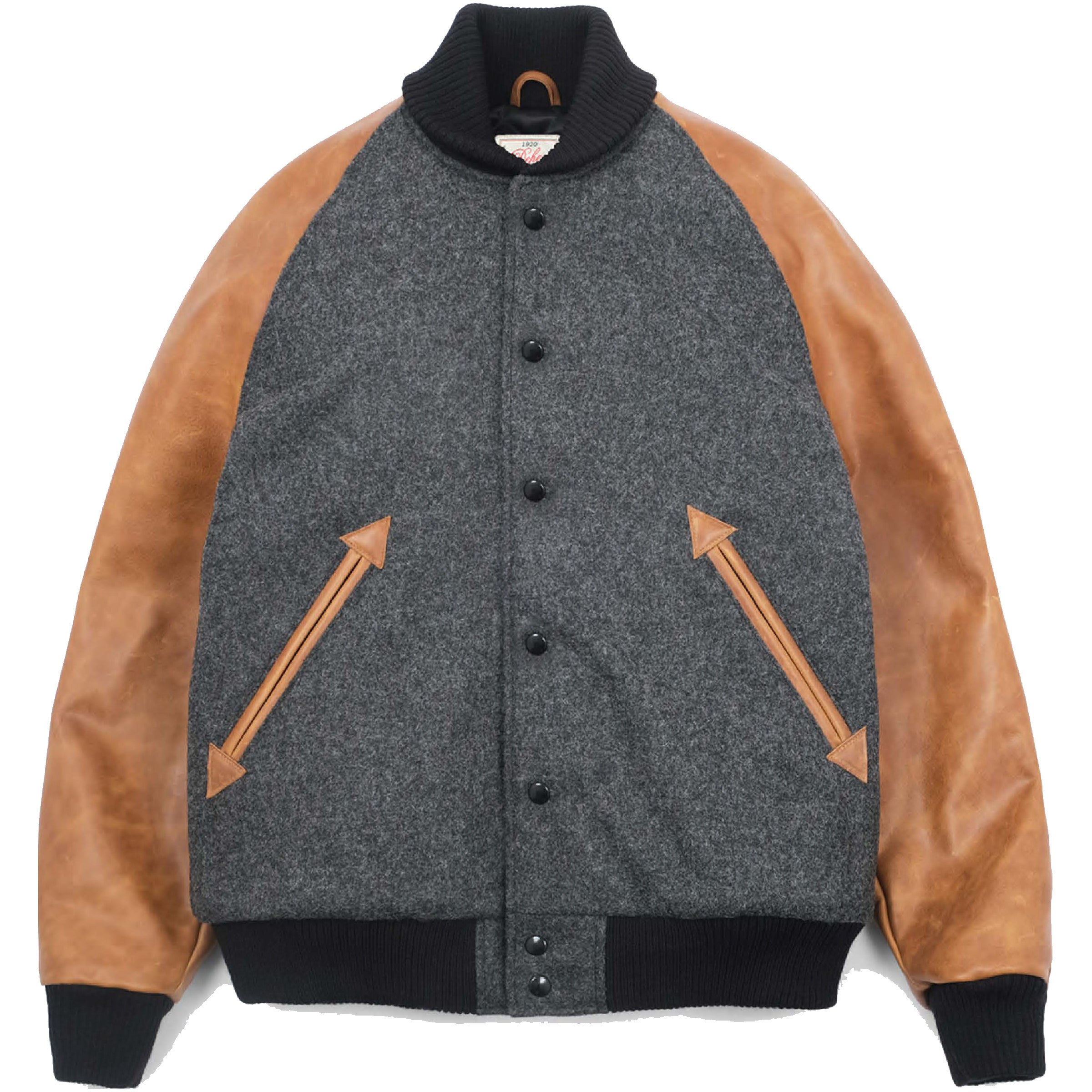 Raglan Varsity Jacket Granite Wool Rust Leather