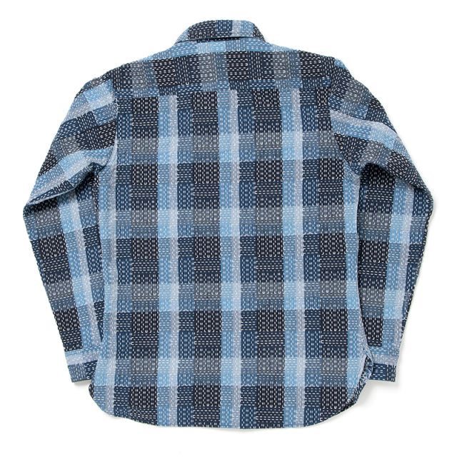 5666 BL "Noragi Sashiko" Long Sleeve Work Shirt Blue