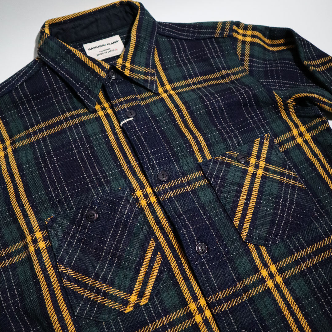 SIN22-01W Rope Dyed Indigo Heavy Flannel Shirt Indigo/Green — Brooklyn ...
