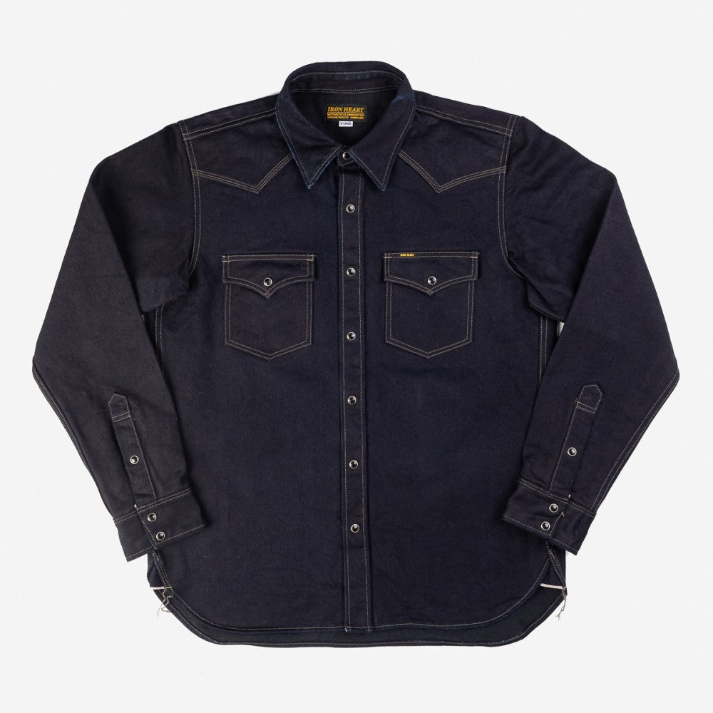 IHSH-295-IB 14oz Selvedge Denim Western Shirt Indigo /Black