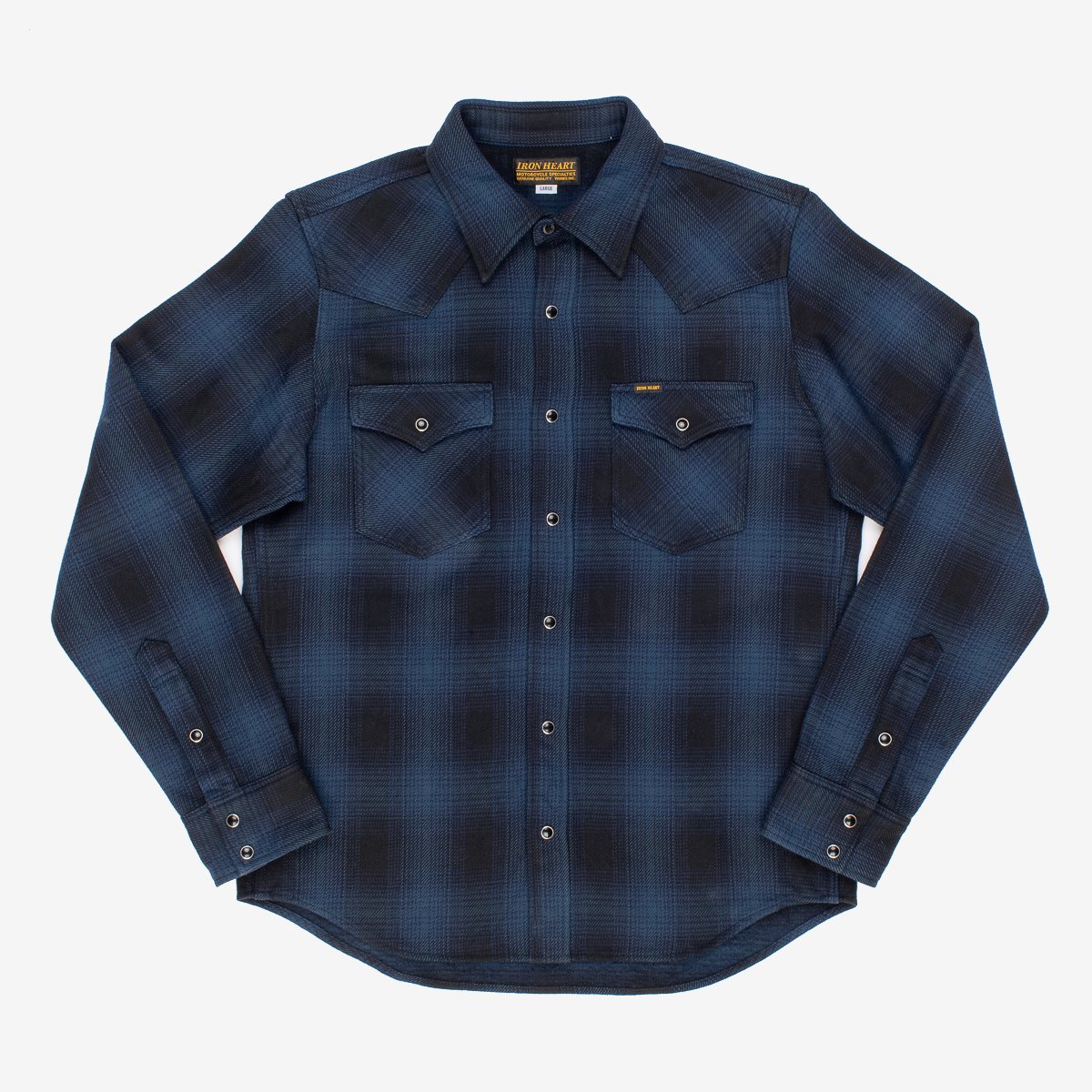 IHSH-264-NAV Ultra Heavy Flannel Ombre Check Western Shirt