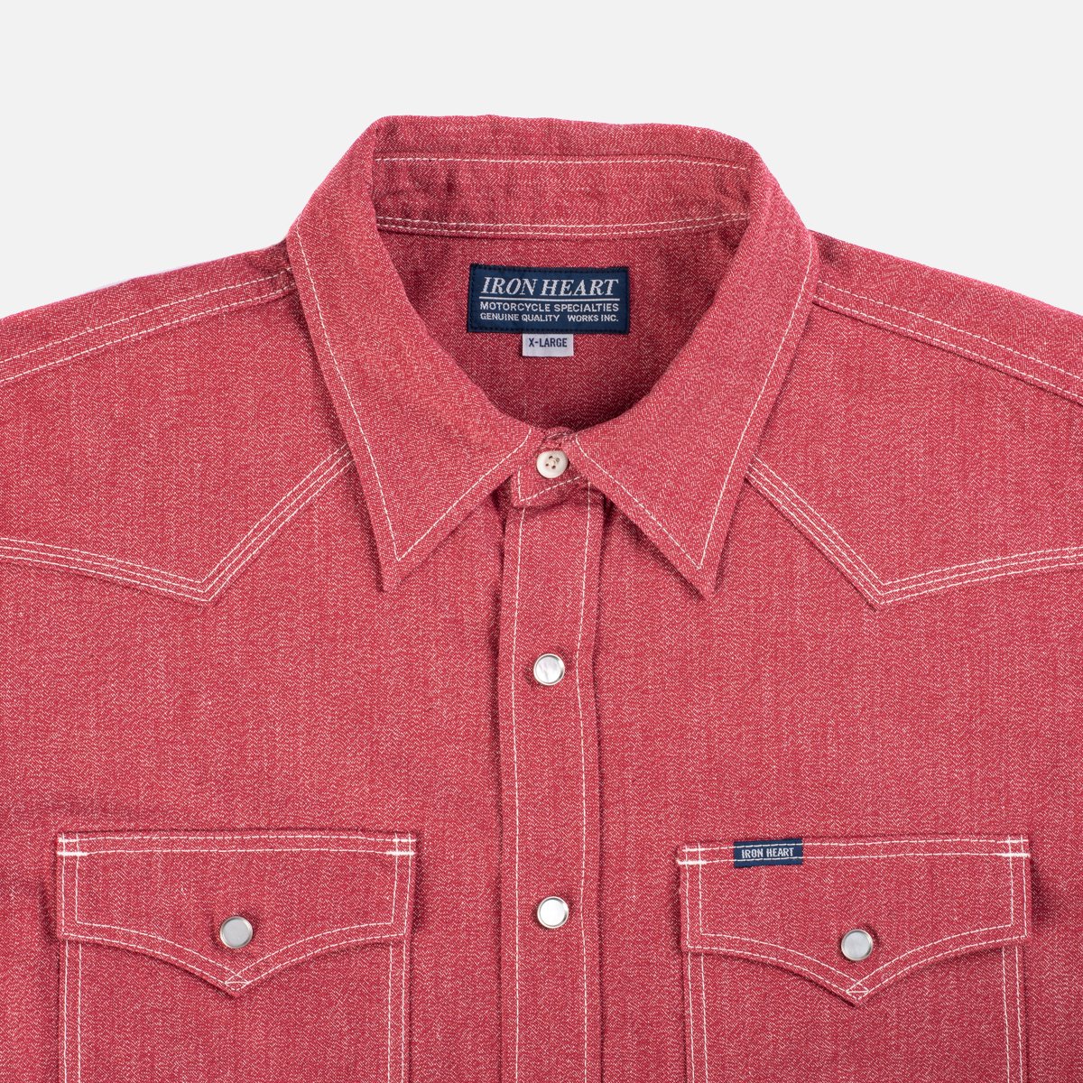 IHSH-289 Mock Twist Selvedge Chambray Western Shirt Red