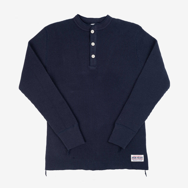 IHTL-1213-NAV Waffle Knit Long Sleeve Thermal Henley Navy