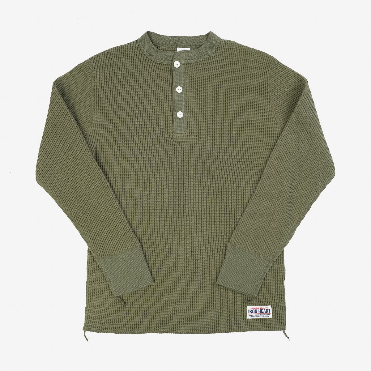 IHTL-1213-OLV Waffle Knit Long Sleeve Thermal Henley Olive