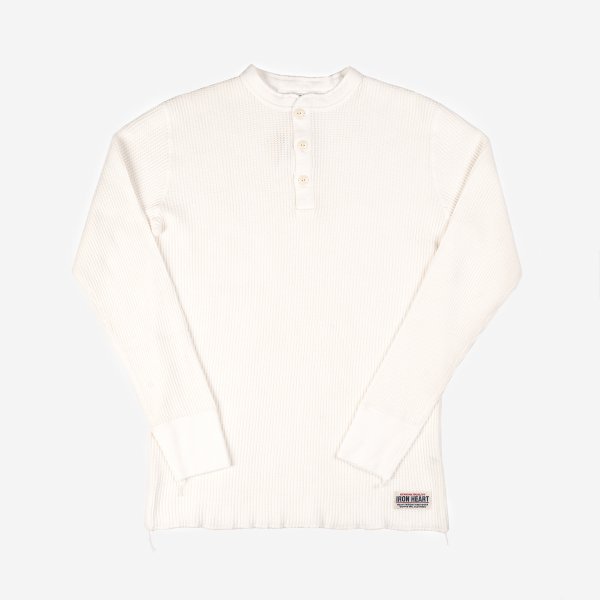 IHTL-1213-WHT Waffle Knit Long Sleeve Thermal Henley White