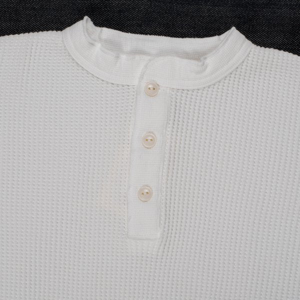 IHTL-1213-WHT Waffle Knit Long Sleeve Thermal Henley White